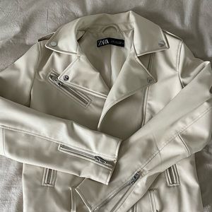 ZARA Ivory Faux Leather Biker Jacket